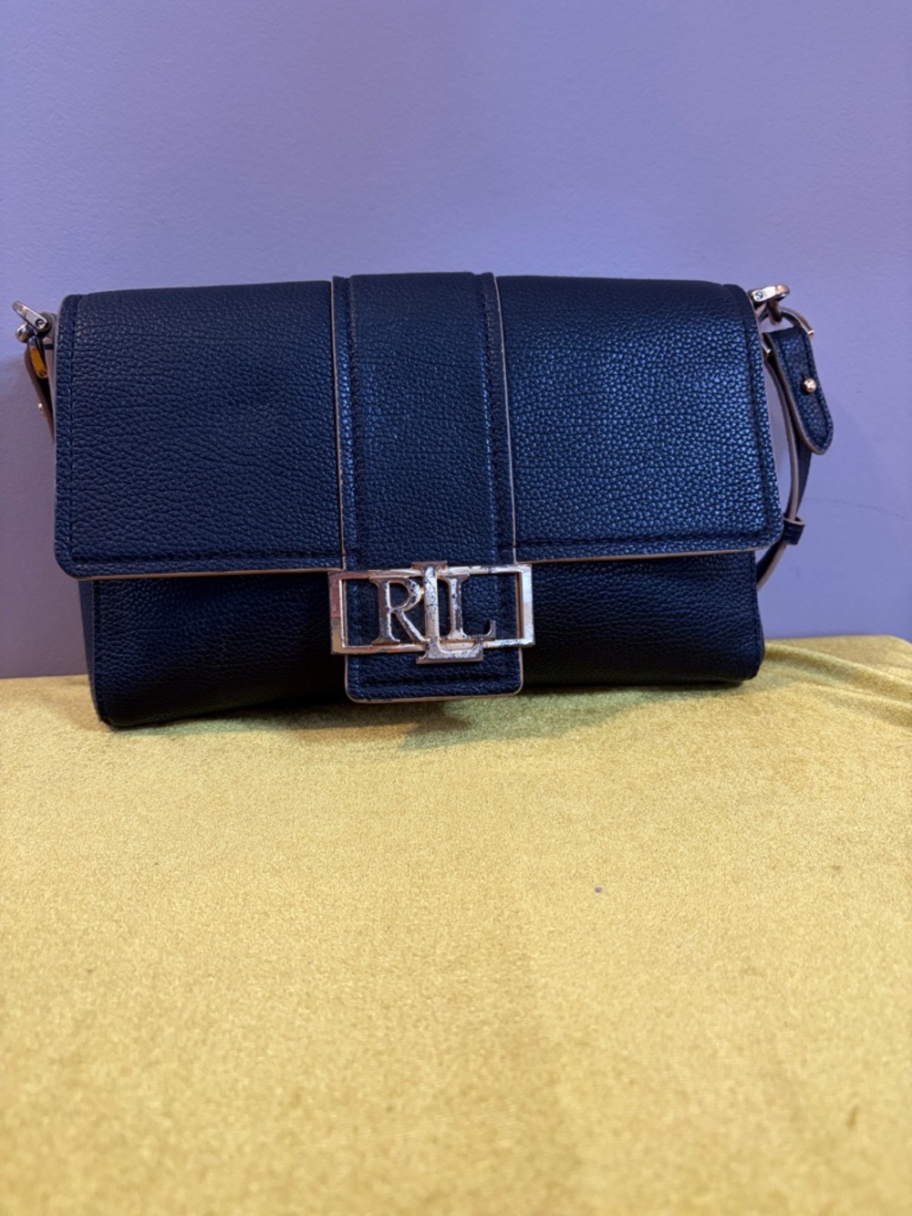 Ralph Lauren Black Pebbled Leather Shoulder Bag